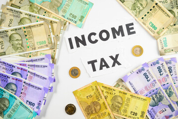 Indian Currency Displayed with Focus on Income Tax Concept