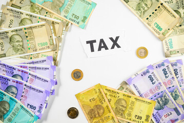 Indian Currency With Tax Conceptual Representation of Finance and Economics