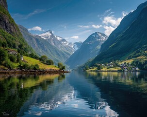 Serene fjord landscape with mirrored reflections (1)