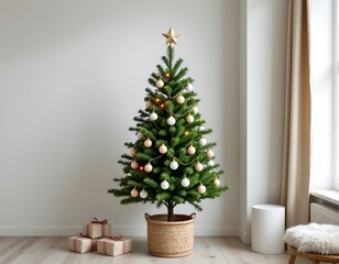 Decorated Christmas Tree Minimalist Living Space