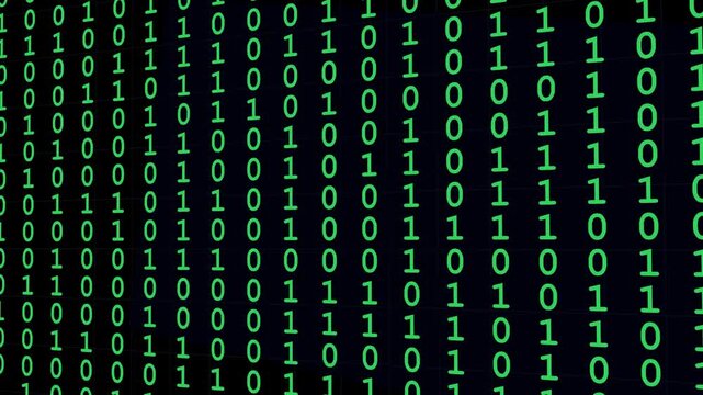 4k stock | Binary code on a black background randomized green pixelated. For future concept.