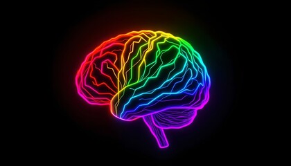 Neon Abstract Human Brain Against Black