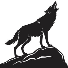 Majestic howling wolf silhouette on rock vector illustration scalable graphic icon