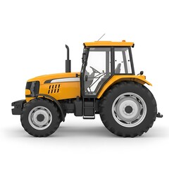 Fototapeta premium A side view of a bright yellow tractor against a plain white background.