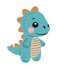Flat vector illustration of a baby dinosaur plush toy. Cute soft stuffed animal design, perfect for nursery decor, kids printables, clipart, and playful graphic projects.