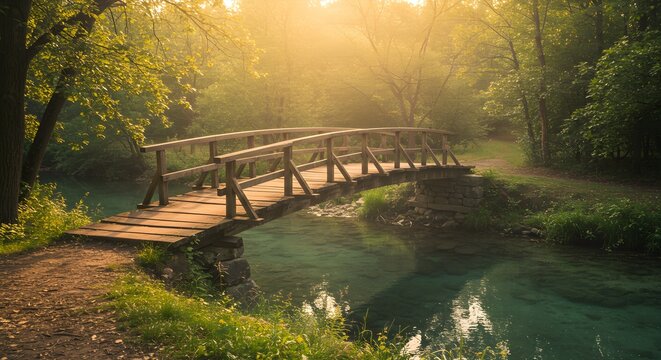 Wooden bridge over serene stream