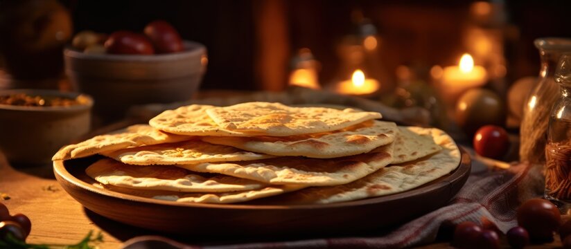 a stack of freshly made pancakes with maple syrup drizzled over them, surrounded by fresh berries and a cozy, festive atmosphere with twinkling lights in the background
 - Powered by Adobe