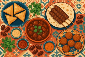 Maghrebi Cuisine Illustration of Traditional Moroccan Food and Dishes