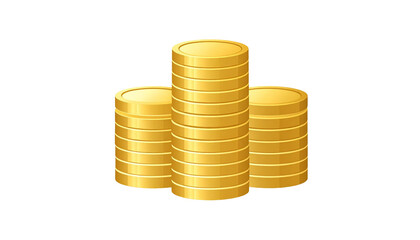 Three stacks of glittering gold coins on a clean white background, symbolizing wealth, investment, finance, and success. This vector illustration is ideal for economic, business, savings, or other fie