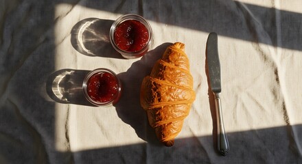 Breakfast croissant with jam