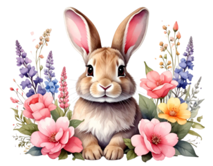 Firefly_Easter bunny with flowers PNG