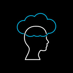 Head icon with cloud isolated on black background