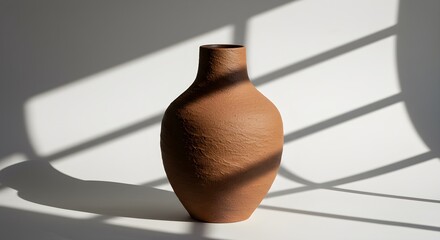 Terracotta vase sunlight shadows