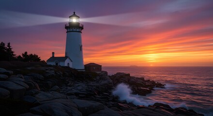 Lighthouse sunrise seascape
