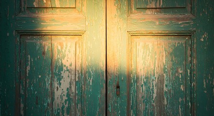 Aged wooden doors in sunlight