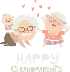Happy grandparents playing with their grandson. Vector illustration
