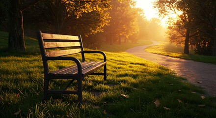 Park bench sunrise path