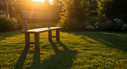 Wooden park bench sunset sunlight