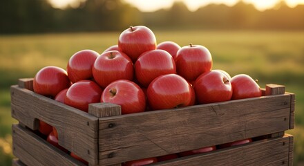 Red apples in wooden crate