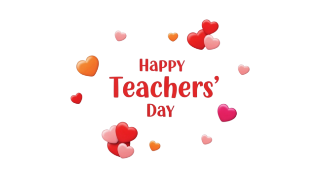 red hearts on white with text written happy teachers day
