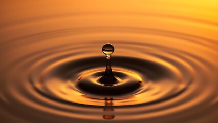 A droplet of a dark beverage creating a ripple, backlit with golden light.