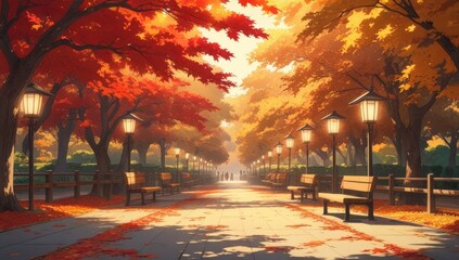 Illustration background of a Japanese forest garden in spring