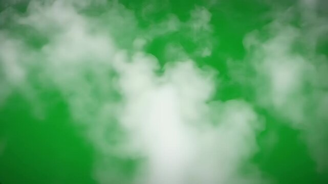 Abstract White Smoke and Cloud Effect Flowing on a Vibrant Green Screen Background