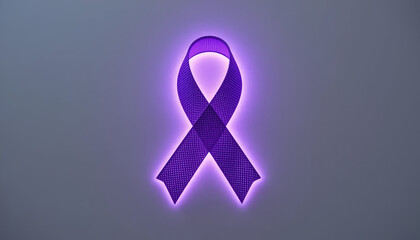 Illuminated purple awareness ribbon symbol of support, hope, and solidarity against a backdrop of unity and advocacy  Alzheimer’s awareness