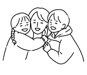 線画　笑顔の親子
