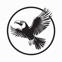 Flying Toucan Bird Flying Low Inside Circle Vector Illustration Design