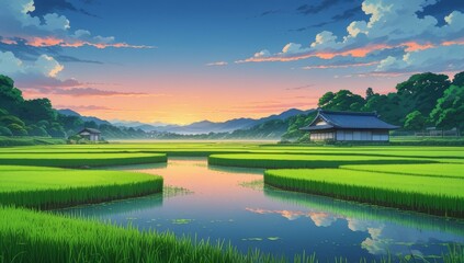The beautiful and aesthetic scenery of Japanese rice fields
