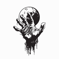Undead Hand in Front of Full Moon Halloween Horror Vector Design on white background