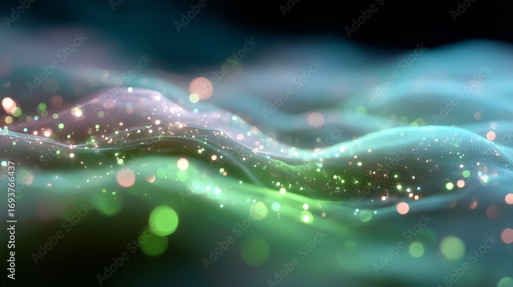 Poster vibrant abstract waves of light and color creating an ethereal atmosphere in a dreamlike setting