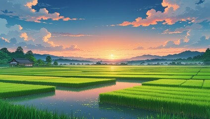 The beautiful and aesthetic scenery of Japanese rice fields