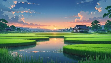 The beautiful and aesthetic scenery of Japanese rice fields