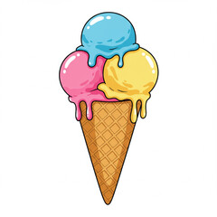 Delicious Ice Cream Cone with Three Scoops Colorful Dessert Treat Summer Fun