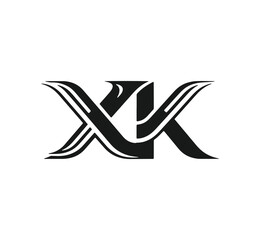 Elegant black monogram logo 'xk' with symmetrical flourishes perfect for branding