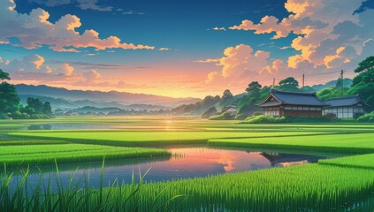 The beautiful and aesthetic scenery of Japanese rice fields