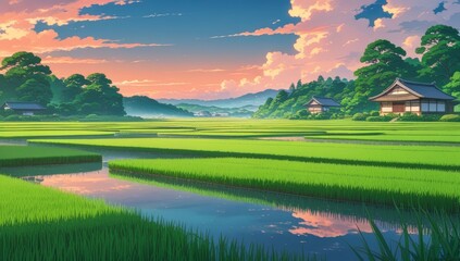 The beautiful and aesthetic scenery of Japanese rice fields