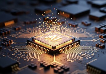 Advanced microprocessor with illuminated circuits and data flow on a motherboard concept