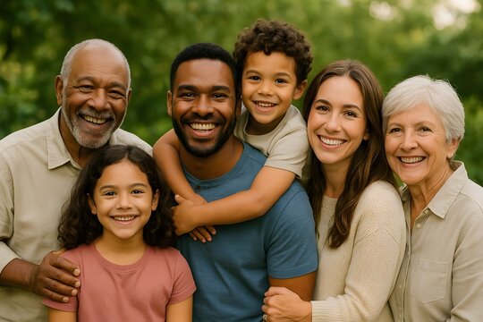 Multigenerational Family Portrait in a Park