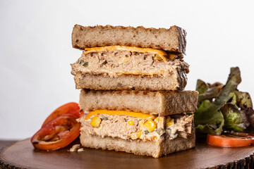 picture of classic tuna melt stacked sandwich