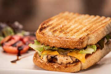 close up picture of sandwich with grilled chicken