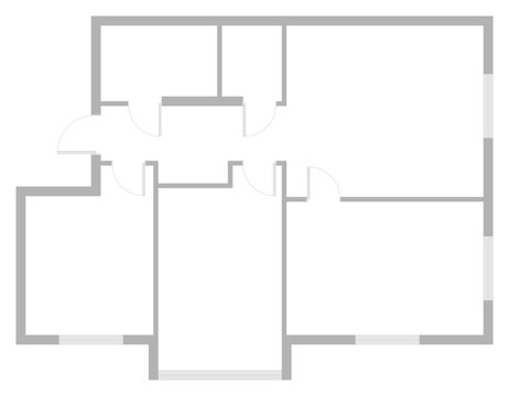 Vector outline plan of home architecture in black and white style. Modern apartment floorplan blueprint with empty interior space. Drawing template for real estate or construction design