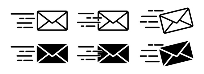 Envelope icon with fast tail effect. Fast mail icon set. Fast moving delivery concept. © Yusak