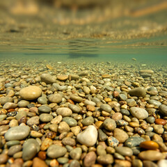 Pebbles underwater: Close-up of pebbles on the bottom of a clear stream