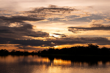 Beautiful sunset clouds in the amazon rainforest, Mamirau&aacute;