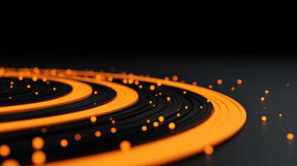 Obraz premium Orange rings, glowing spheres on black background. Abstract, technology, digital design. Suitable for backgrounds, graphic design, technology concepts.