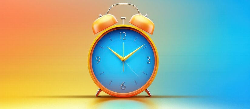 Yellow alarm clock with blue face on gradient background. - Powered by Adobe