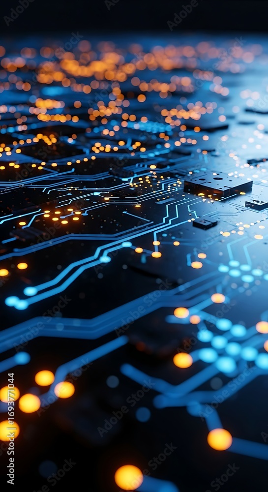 Poster abstract digital network connections with glowing lights representing data flow and technology